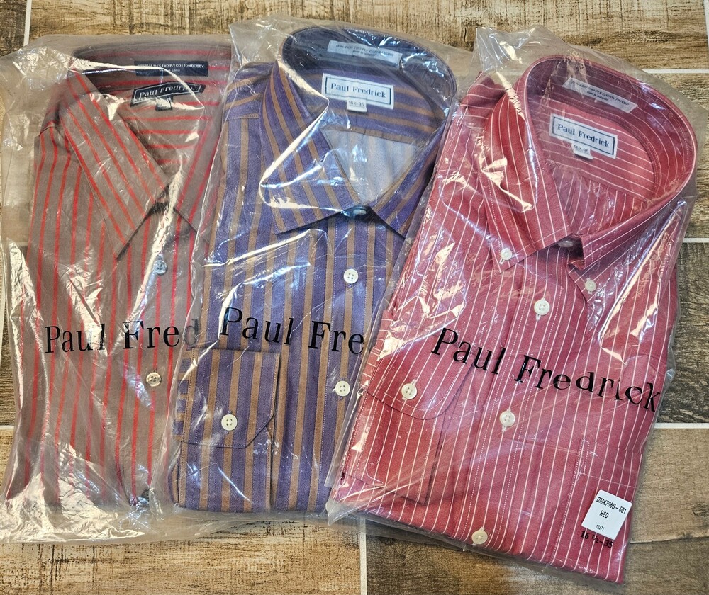 Lot of 3 NEW Paul Fredrick Dress Shirts 16 1/2 35 Cotton Stripe Non-Iron - 16.5